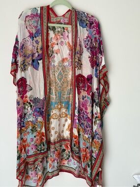 Floral Multicolor Lightweight Wrap Kimono - Pink, Blue & Cream